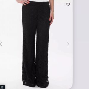 Blu Pepper Black Lace Sheer Stretch Overlay Straight Leg Hi Rise Elastic Pant S